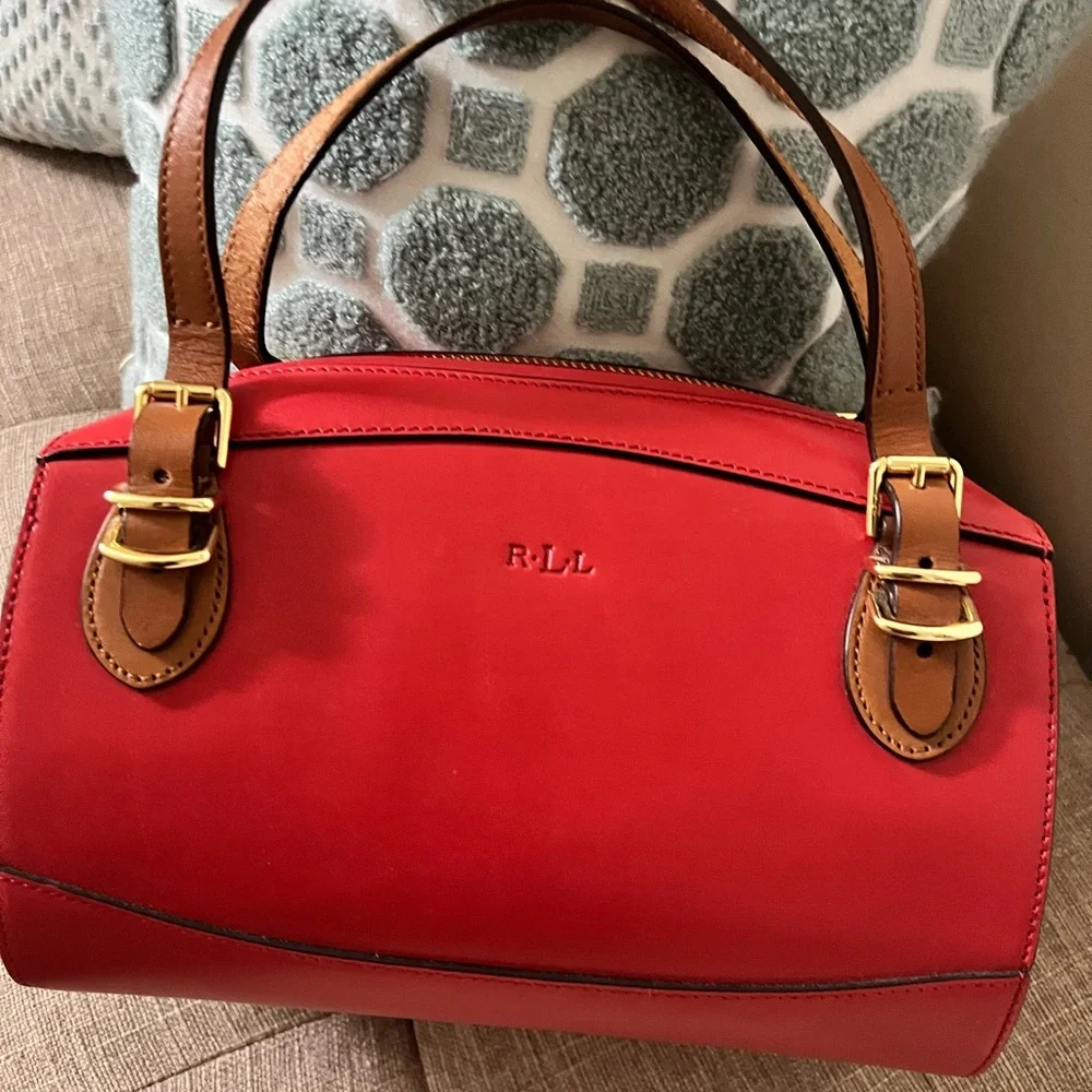 Lauren Ralph Lauren Red and Tan Satchel - Picture 1 of 14